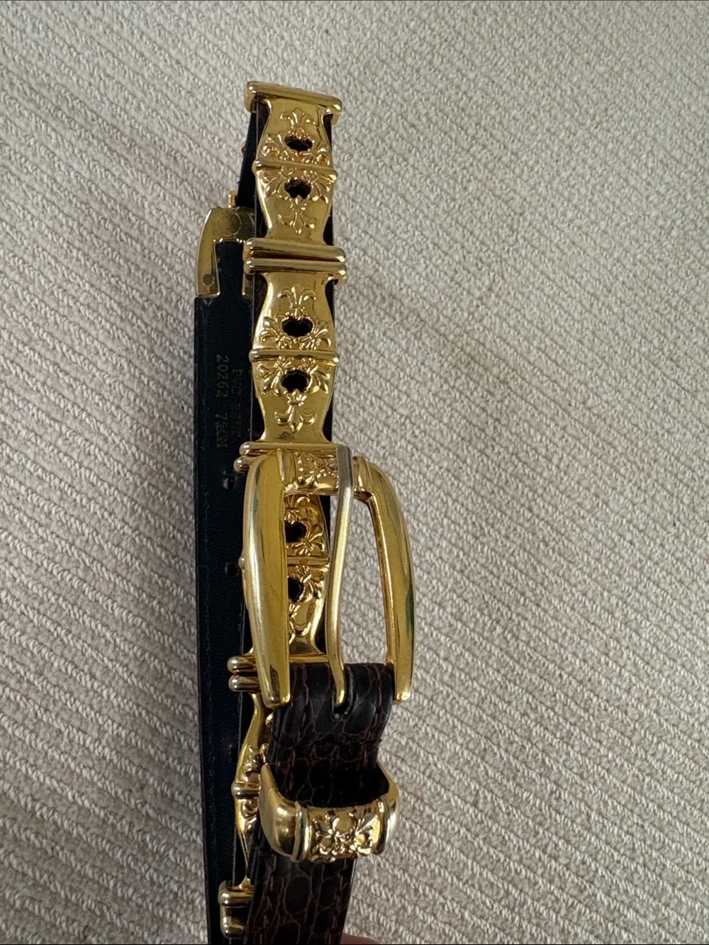 Gold-Plated Ornate Brown Leather Belt